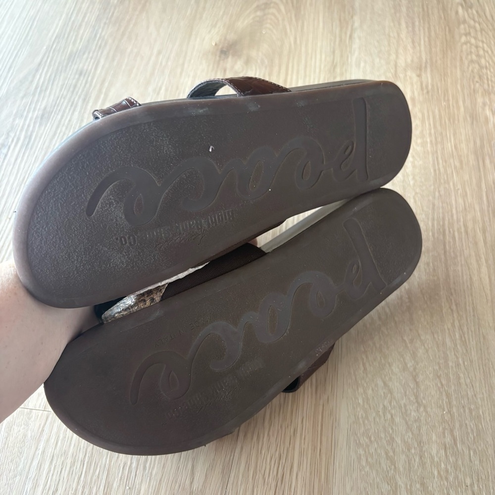 Femme Right Bank Shoe Co Leather snake gold Slide Sandals 8 - Picture 6 of 8
